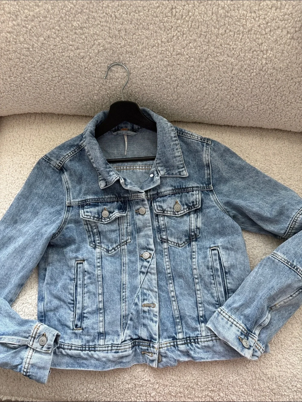 Free People Light Wash Cropped Denim Jacket